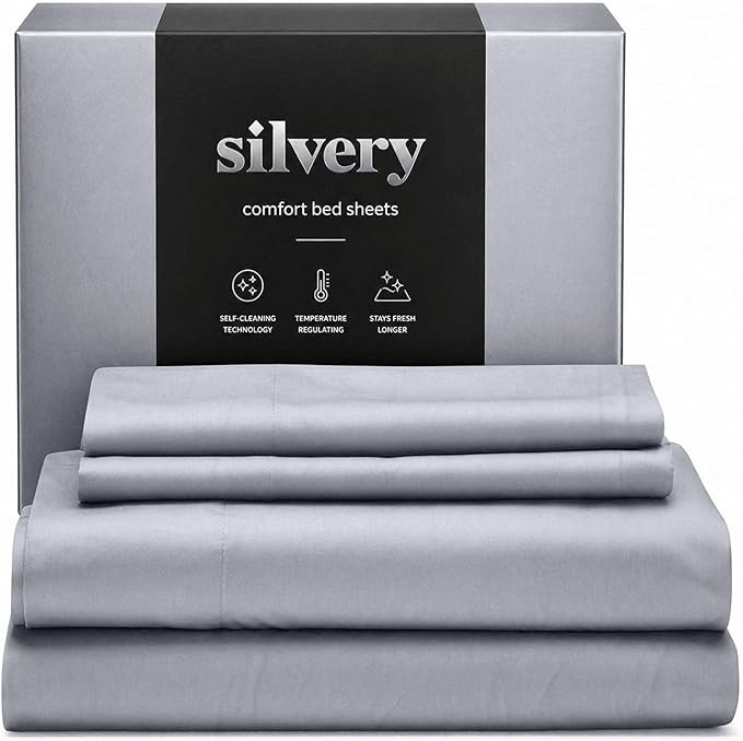Silvery Silver Infused Bed Sheets Set - Ultra-Soft Temperature-Regulating Fabric with Self-Cleani... | Amazon (US)