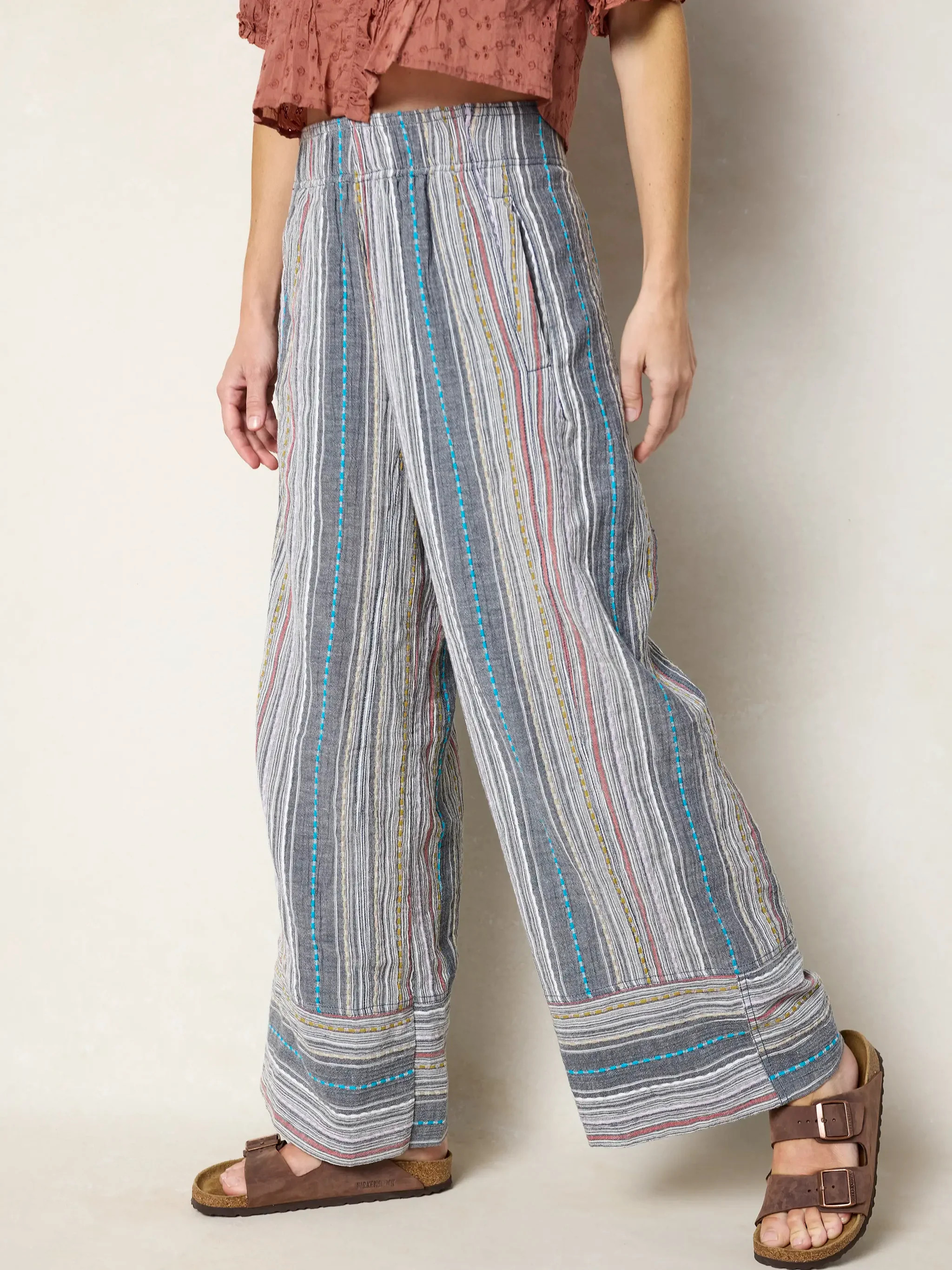 Take a Chance On Me Cotton Pants - Heather Grey Stripes | Natural Life