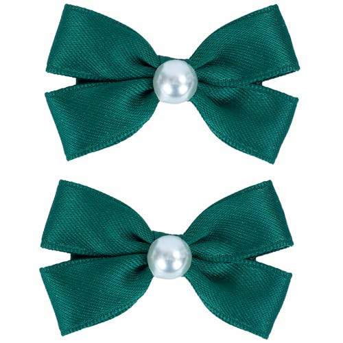 Pearl Hair Bows Green Hair Bows Clips for Girls Handmade Grosgrain Ribbon Bows Non-slip Alligator Clips Boutique Cute Hair Accessories for Christmas Party Back to School | Amazon (US)