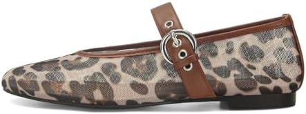 Leopard Mesh Ballet Flats for Women Round Toe Mary Jane Buckle Flats Fall Comfortable Casual Dres... | Amazon (US)