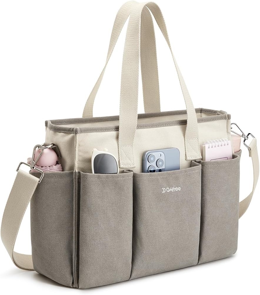 G4Free Canvas Tote Bag with Pockets, Medium Size Crossbody Work Tote Bag for Women Zipper Closure | Amazon (US)