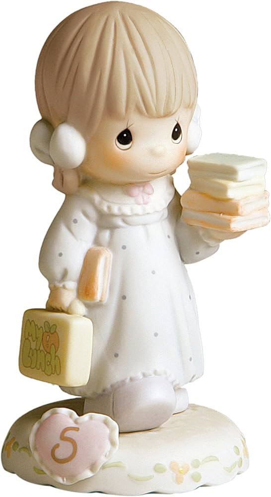 Precious Moments Brunette Girl with Lunch Box and Books Age 5 Figurine | Amazon (US)