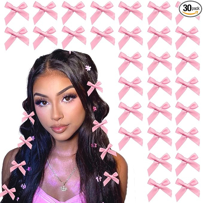 30PCS Bow Hair Clips Pink Satin Mini Bowknot Hair Accessories Cute Hair Bow Barrettes Ribbon Hair... | Amazon (US)