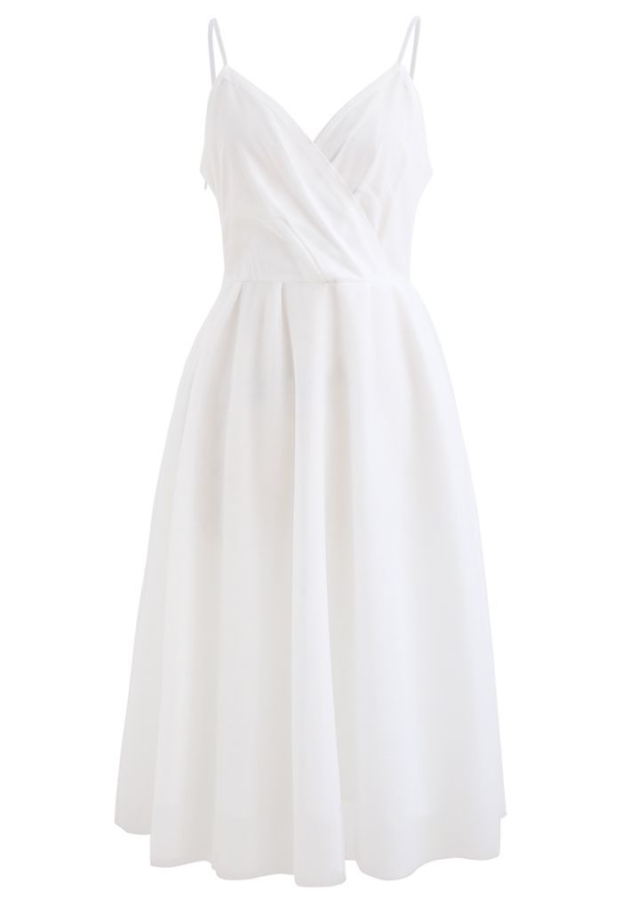 Wrap Bust Mesh Midi Cami Dress in White | Chicwish