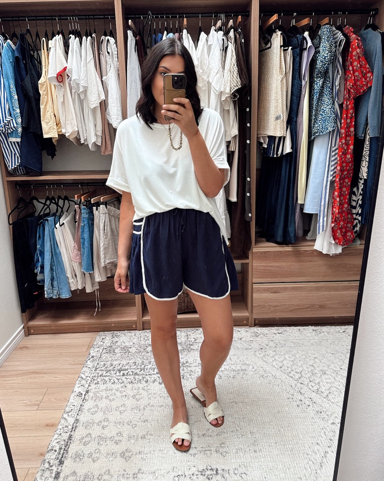 This is the best short I’ve found – it’s a linen blend and is so soft and flowy. They run quite big as well, I am in the lrge but will be swapping for the mediums! They have an adjustable drawstring waist and are plenty long.

This tee is the best and I can’t recommend enough. I am in the large but it is wayyyy too big, so keep in mind it runs large! (I usually get larges in tees so this surprised me!) I am gonna swap for a medium bc it’s already oversized and perfectly loose. Non-sheer, as well! If you love a loose, drapey tee this is your gal. 

 