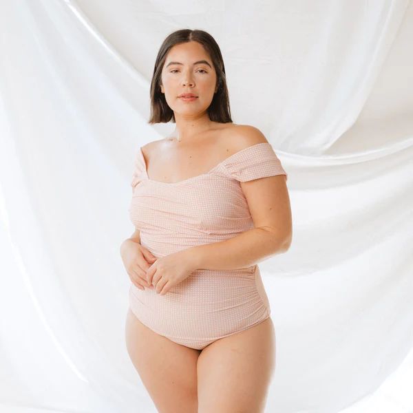 The Pink Checkers Off Shoulder One-Piece | Albion Fit