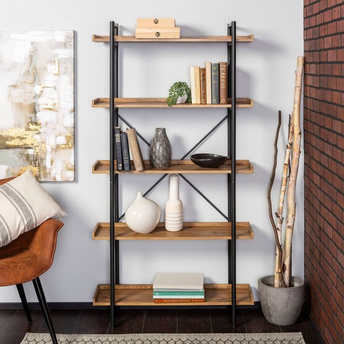 68" 5 Tray Shelf Urban Pipe X Back Bookshelf - Saracina Home | Target
