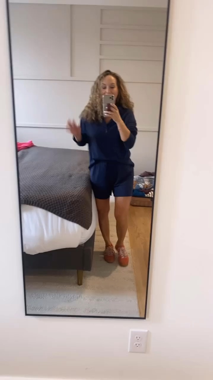 Great shorts lounge set perfect for a warm fall day!  Mine is the look for less but I'm linking both the steak and the splurge!

Shorts set, short set, lounge set, navy lounge set, sneakers

#LTKOver40