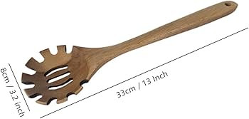 Wooden Spaghetti Server Spoon, 13" Long Handle Pasta Fork, Natural Nonstick Noodle Pasta Serving ... | Amazon (US)