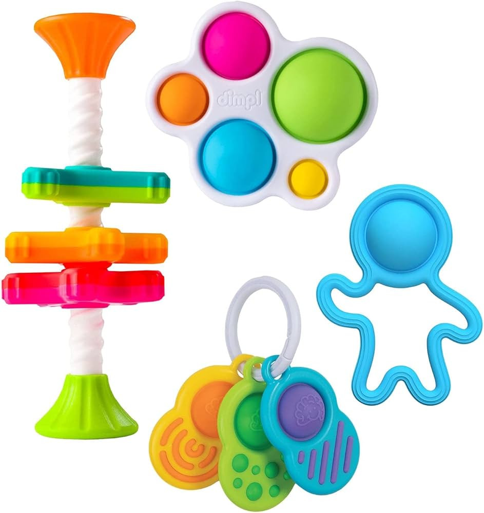 Fat Brain Diaper Bag Essentials, 4 Piece Dimpl Toys, Mini Spinny, Storage Bag | Amazon (US)