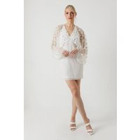 Womens Floral Embellished Kimono Wedding Mini Dress - White - 10 | boohoo (US & Canada)