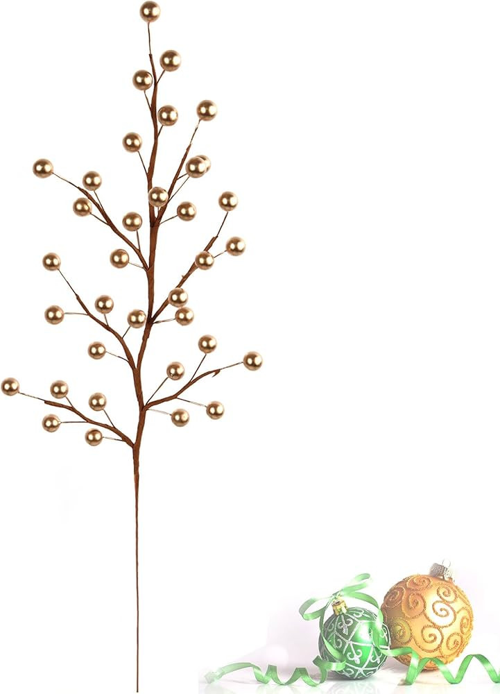 Gold Holly Berry Stems with 35 Lifelike Berries | 17-Inch | Holiday Xmas Picks | Decorative Berry... | Amazon (US)