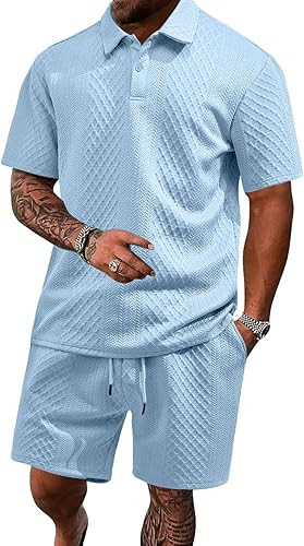 Men's 2 Pieces Outfits Casual Polo Shirt and Shorts Set Collar Athletic Jogging Summer Tracksuit | Amazon (US)