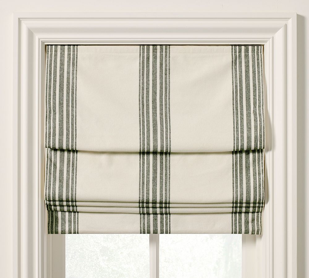 Riviera Striped Blackout Roman Shade - Loden | Pottery Barn (US)