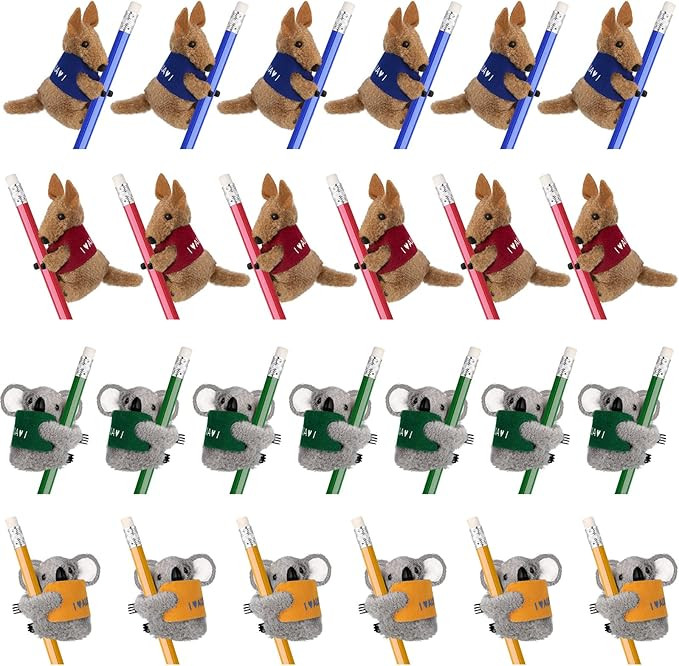 24 Pieces Koala Kangaroo Clip On Pencil Clips Animal Mouse Plush Pencil Clips Mouse Bear Clip On ... | Amazon (US)