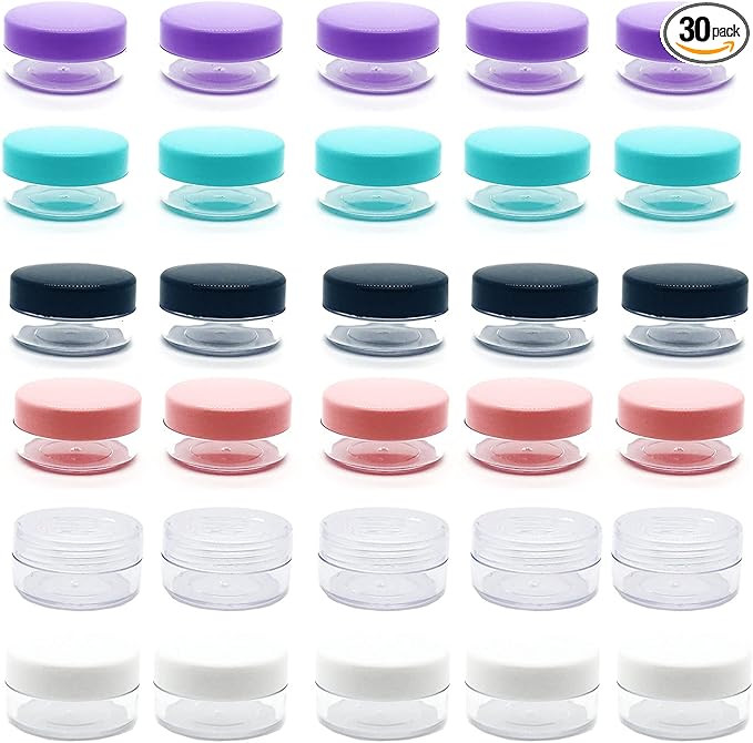 30 Pcs Sample Containers, 10 Gram Mini Sample Jars for Cosmetic, Eye shadow, Multi color Lid | Amazon (US)
