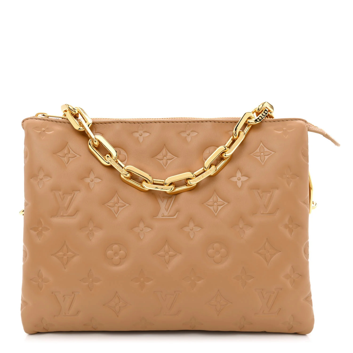 Lambskin Embossed Monogram Coussin PM Camel | FASHIONPHILE (US)