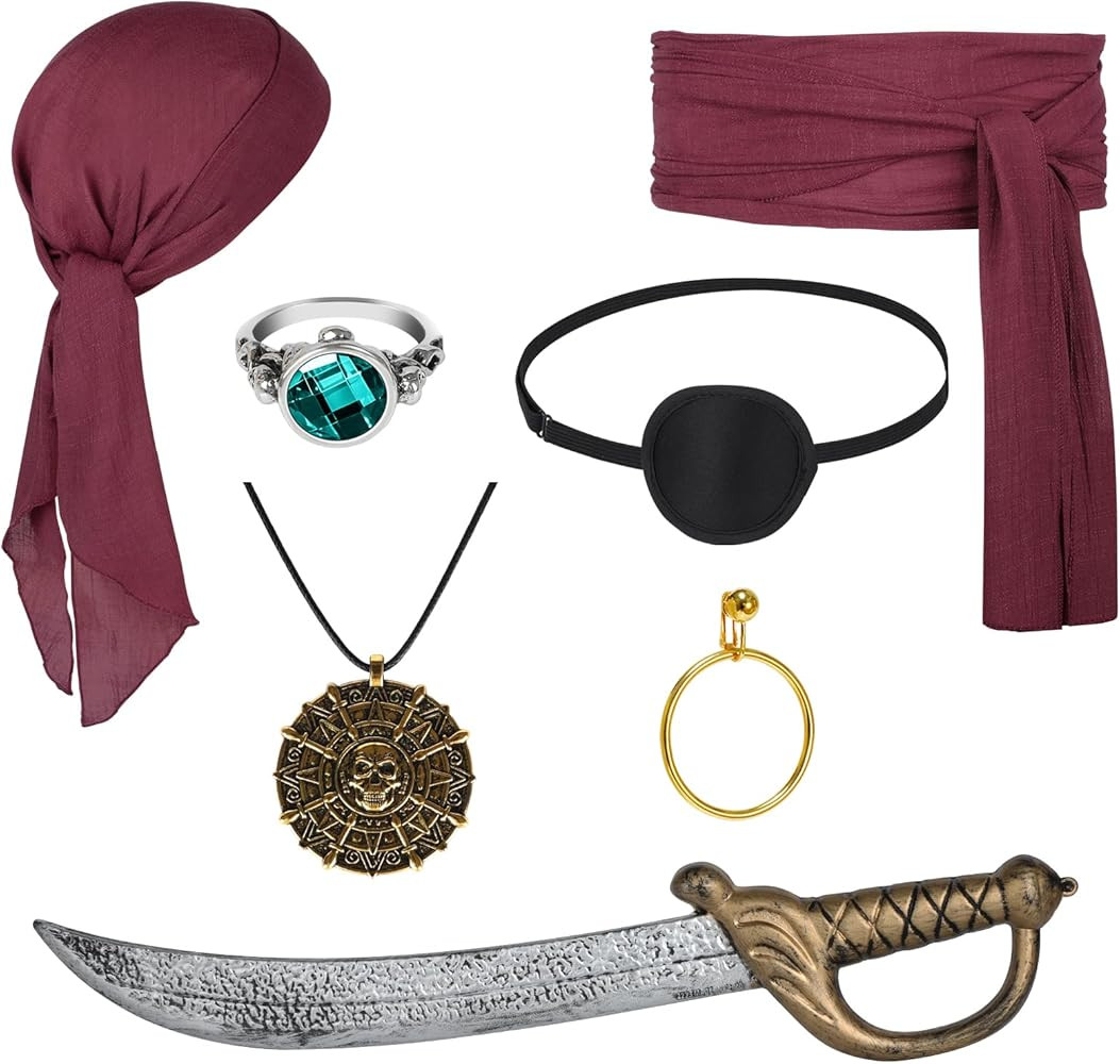 7 PCS Pirate Costume Accessories Women Men,Captain Pirate Accessories Set,Halloween Party Cosplay | Amazon (US)