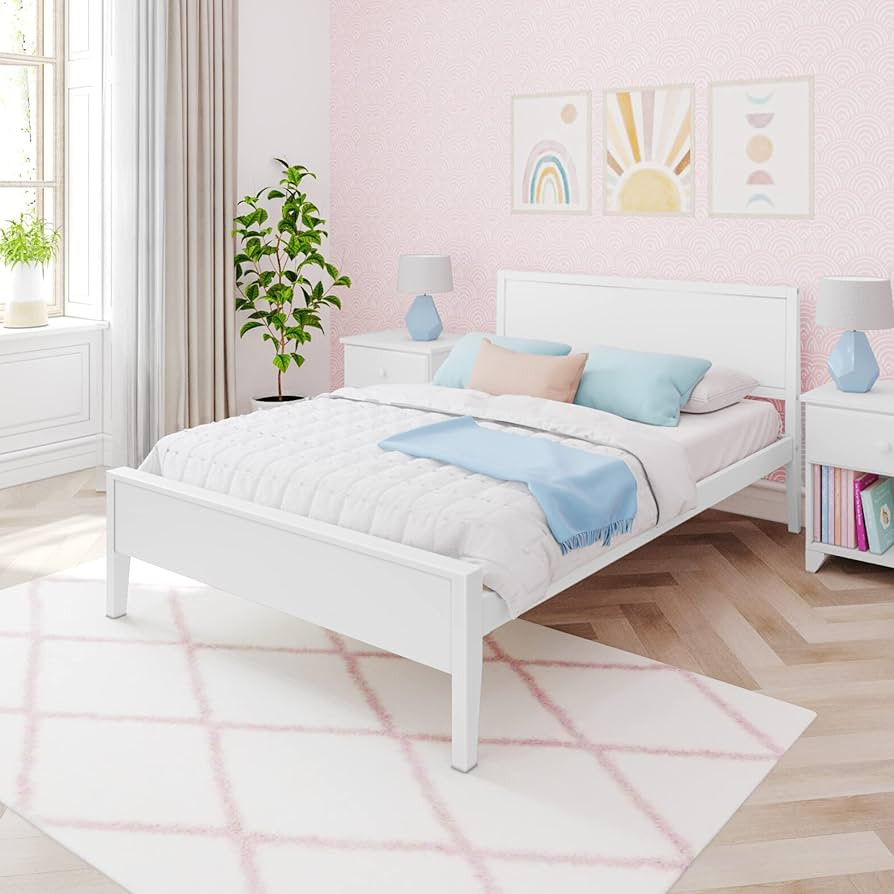 Max & Lily Full Bed, Solid Wood Full Bed Frame with Panel Headboard, Kids Full Bed with Wood Slat... | Amazon (US)