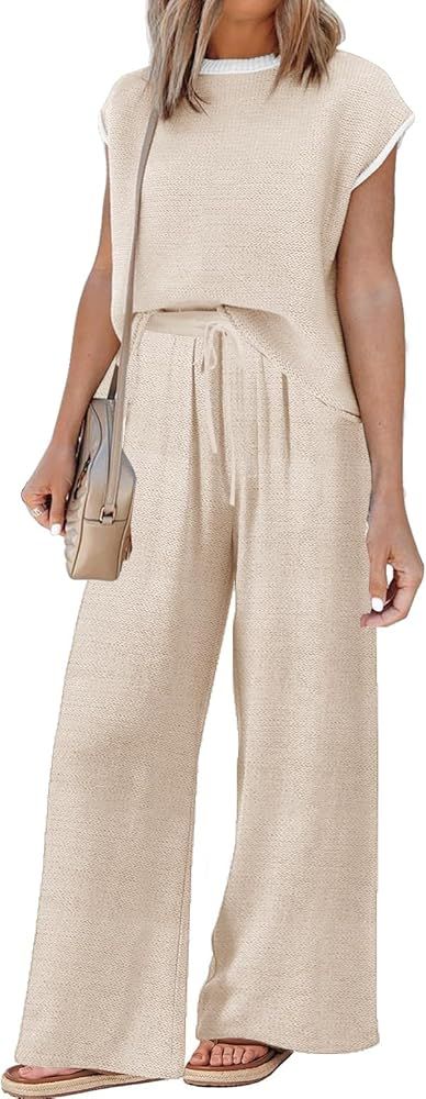 ETCYY Sets for Women Spring Outfits for Women 2024 Travel Wide Leg Pant Summer Two Piece Sets Lou... | Amazon (US)