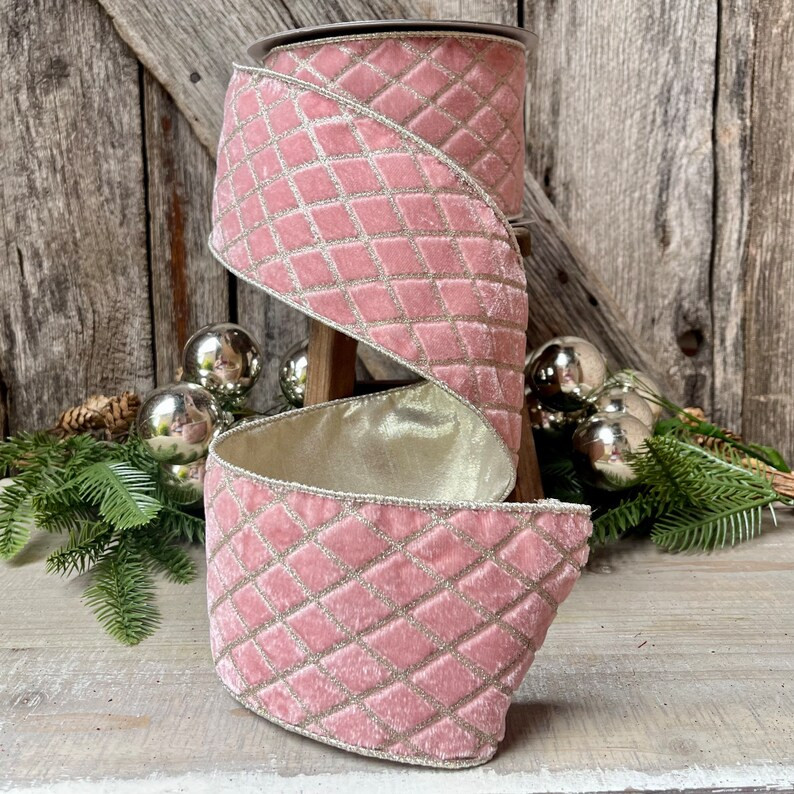 4 Pink Metallic Diamonds Velvet Ribbon Farrisilk - Etsy | Etsy (US)