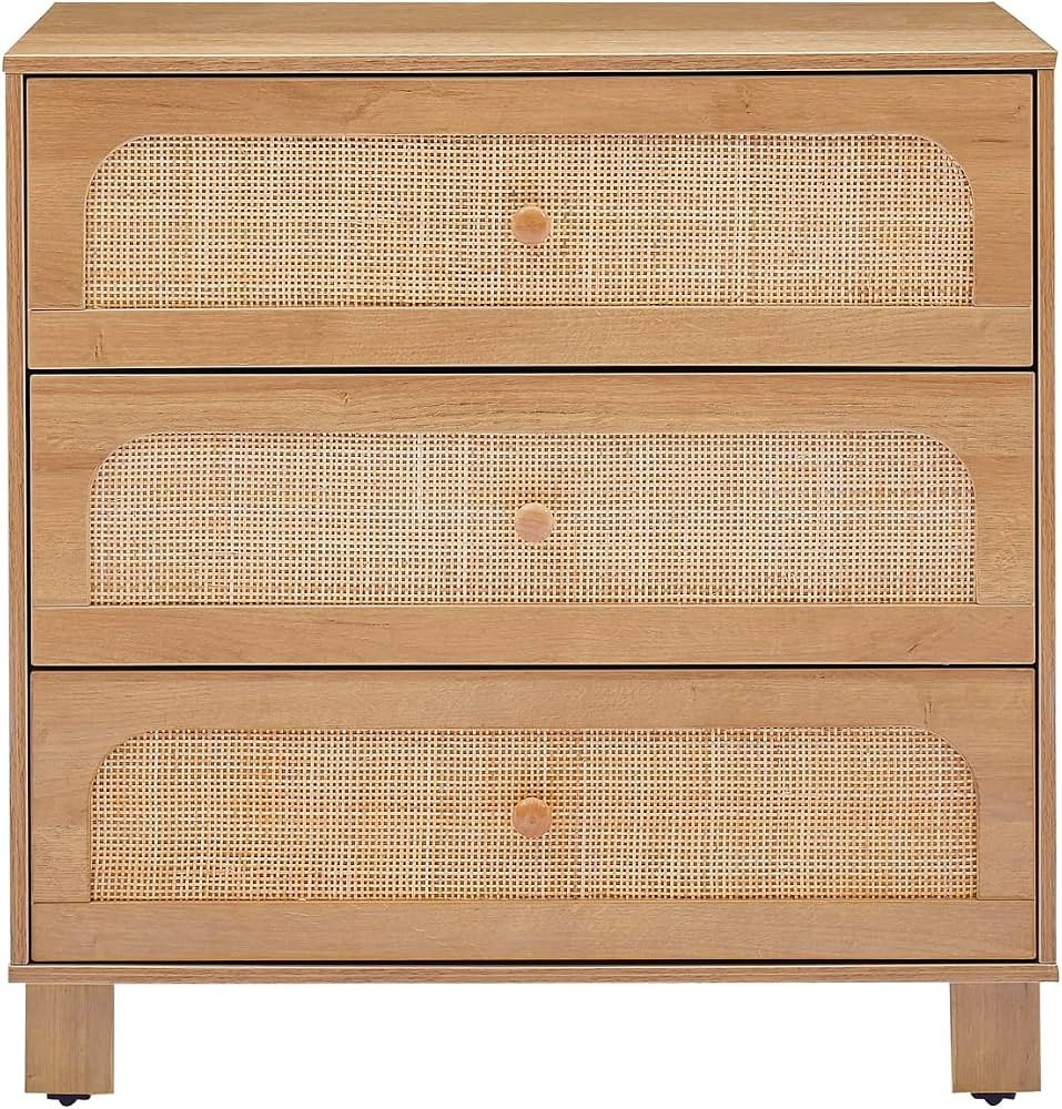 GANLLY 3 Drawer Dresser,Rattan Dresser for Bedroom, Mid-Century Modern Nightstands Organizer Dres... | Amazon (US)