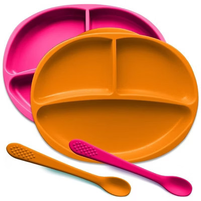 Silicone Suction Plate for Baby - 100% Food Grade Silicone Divided Plate | Toddler Self Feeding Training Suction Plate Set | BPA-Free (Pink & Orange) | Target