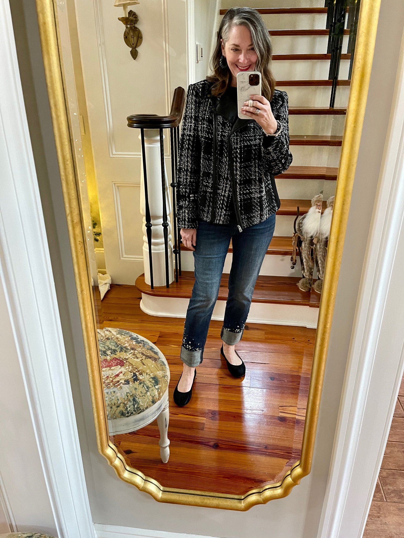 This tweed moto jacket from Chico’s paired with these jeweled cuff girlfriend jeans are so fun! #lovechicos #chicos #over50fashion 

#LTKFind #LTKsalealert #LTKstyletip