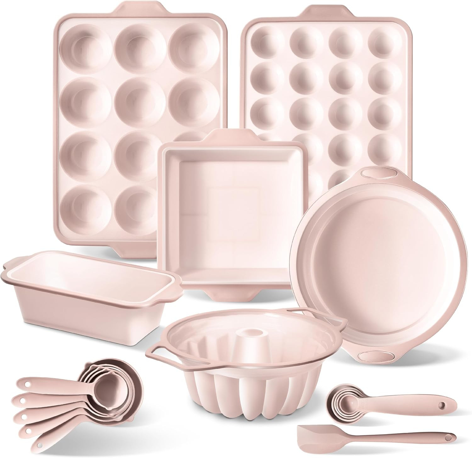 COOK WITH COLOR 17 Pc. Silicone Baking Pan Set - Non-Stick & Easy Clean Silicone Muffin Pans for Baking with Sturdy Metal Frame for Stability, Flexible Cake Molds, Includes Measuring Cups and Spoons | Amazon (US)