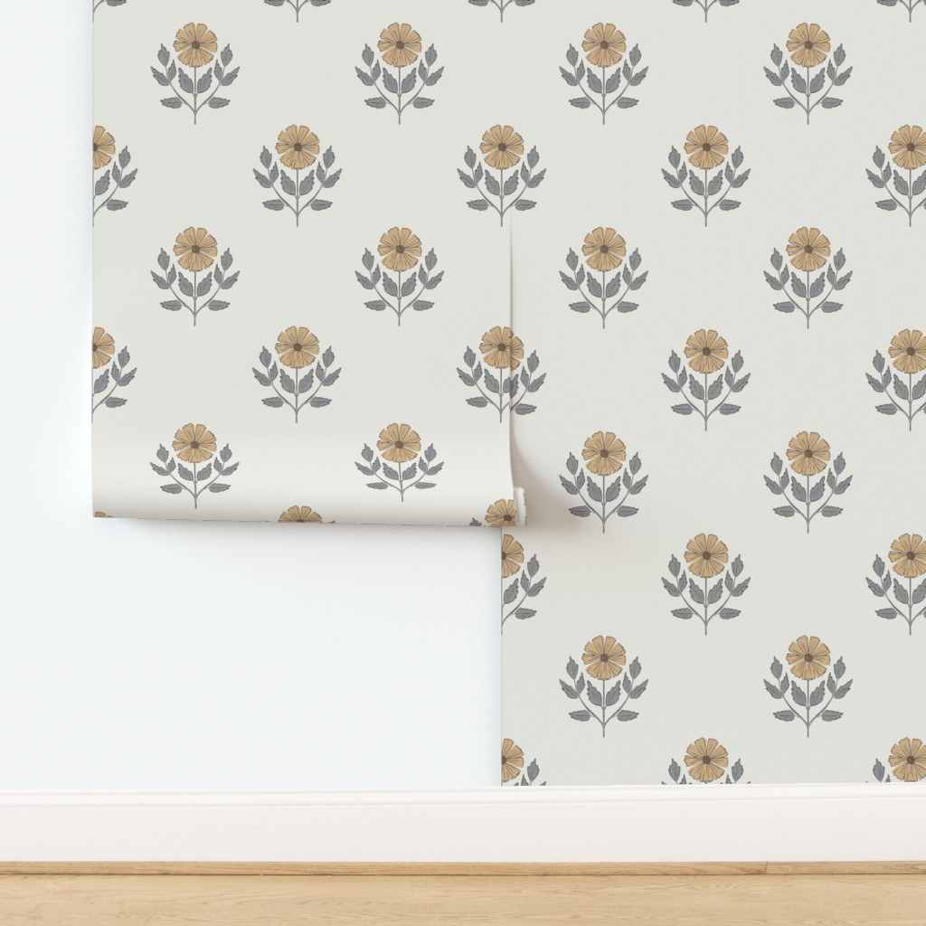Boho Cosmo Vintage Lined Floral in Yellow Gold Sage and White (Large) Wallpaper | Spoonflower | Spoonflower