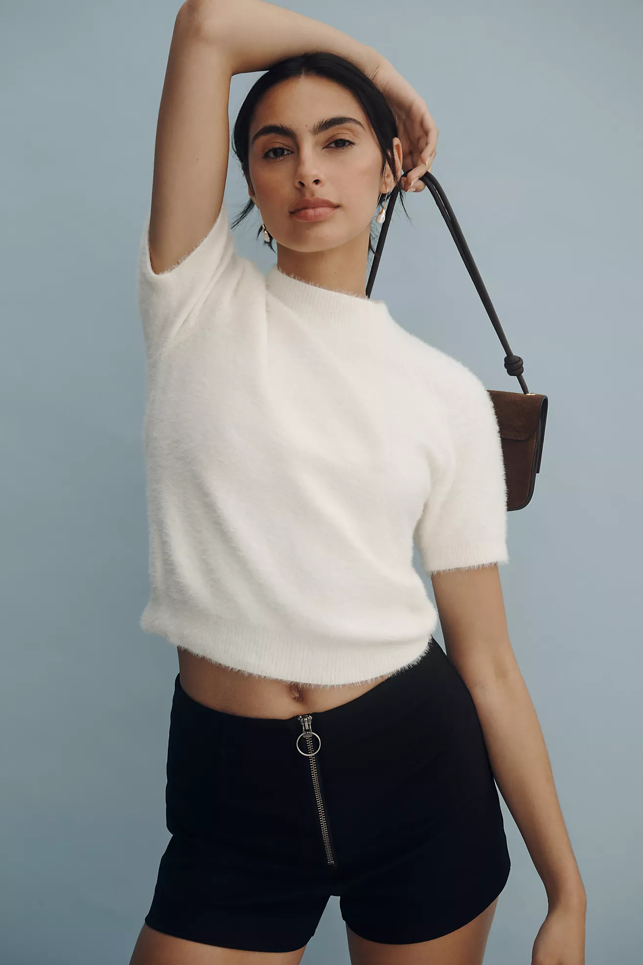 Pilcro Mock-Neck Eyelash Sweater Baby Tee | Anthropologie (US)