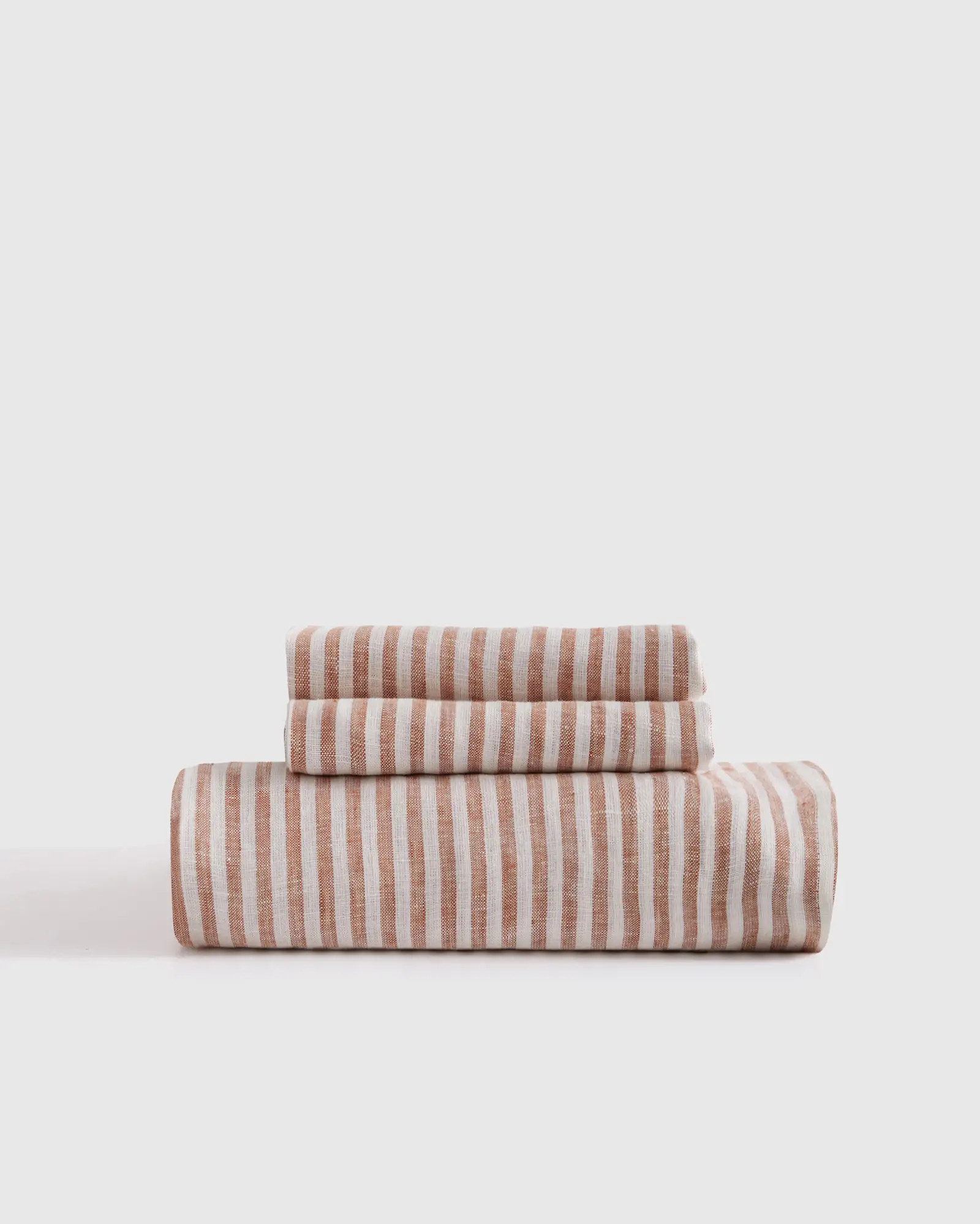 European Linen Fitted Stripe Sheet Set in Terracotta/White Stripe | Quince