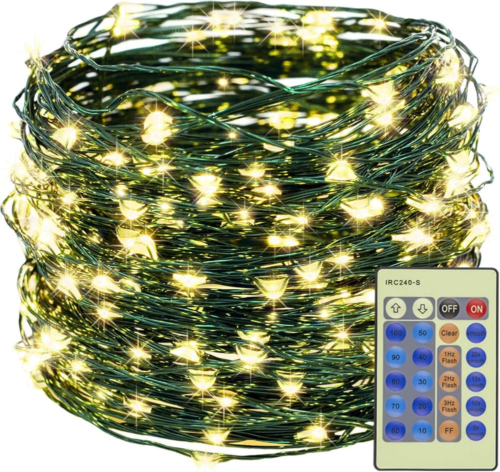 Decute 300LED 99FT Christmas Tree String Lights Green Wire Dimmable with Remote Control, UL Liste... | Amazon (US)