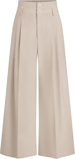 PRETTYGARDEN Womens Spring Wide Leg Palazzo Pants Trendy Loose Button High Waist Pleated Work Bus... | Walmart (US)