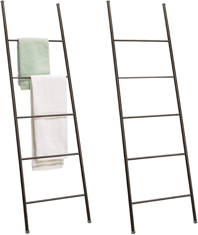 mDesign Metal Free Standing Bath Towel Blanket Ladder Storage Organization, Rack for Bathroom, Be... | Amazon (US)