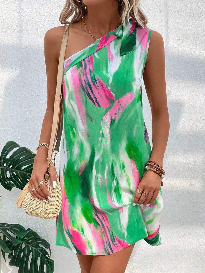 SHEIN LUNE Allover Print One Shoulder Dress | SHEIN