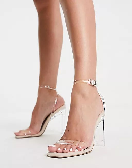 ASOS DESIGN Norton clear barely there heeled sandals | ASOS (Global)