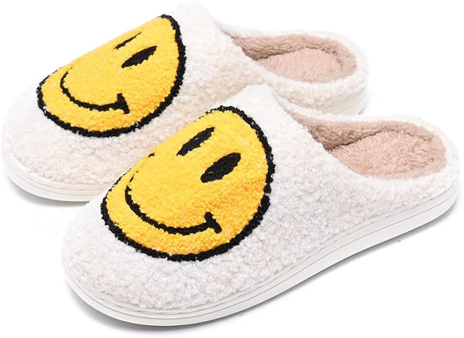 Cute Smiley Face Soft Plush Cozy Warm Slides House Slippers Non-Slip Faux Fur Slippers for Women ... | Amazon (US)