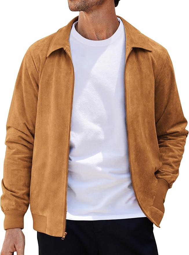 COOFANDY Men's Faux Suede Bomber Jacket Lightweight Full Zip Jackets Vintage Casual Trucker Jacke... | Amazon (US)