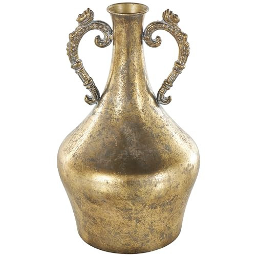 Deco 79 Metal Decorative Vase Weathered Vintage Amphora Centerpiece Vase with Ornate Scroll Handles, Flower Vase for Home Decoration 7" x 7" x 12", Gold | Amazon (US)
