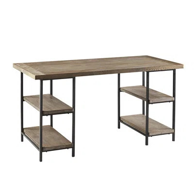 Reclaimed Grey Wood Desk With Metal Base And 4 Practical Shelves For Organization Productivity | Wayfair North America