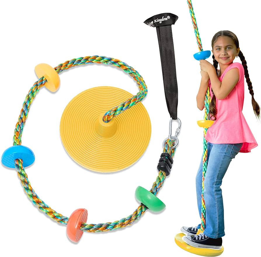 Jungle Gym Kingdom Tree Swing for Kids - Single Disc Seat and Rainbow Climbing Rope Set w/Carabin... | Amazon (US)