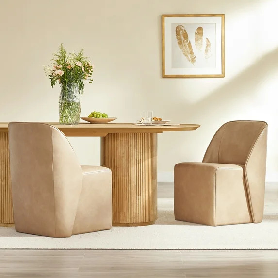 Spruce & Spring Rolling Upholstered Dining Chair with Smooth Hidden Casters Set of 2, Tan | Walmart (US)