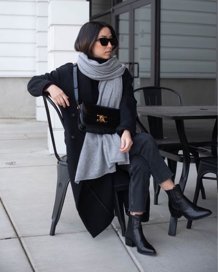 Neutral winter outfit ideas. Pop style philosophy. Black outfits. These are my favorite everyday black booties  

Coat - Topshop 2
Scarf - Nordstrom 
Boots - Vagabond 36
Bag - Celine Triomphe medium 
Sunglasses - YSL Mica 

Street style. Neutral wardrobe. Petite style.

#LTKunder100 #LTKshoecrush #LTKitbag