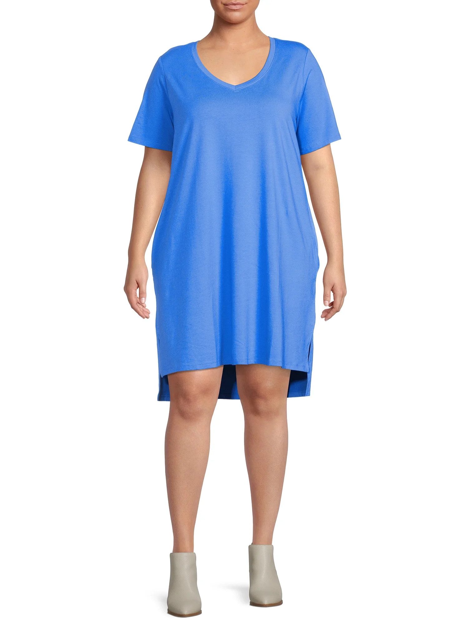 Terra & Sky Women's Plus Size V-Neck T-Shirt Dress with High Low Hem - Walmart.com | Walmart (US)