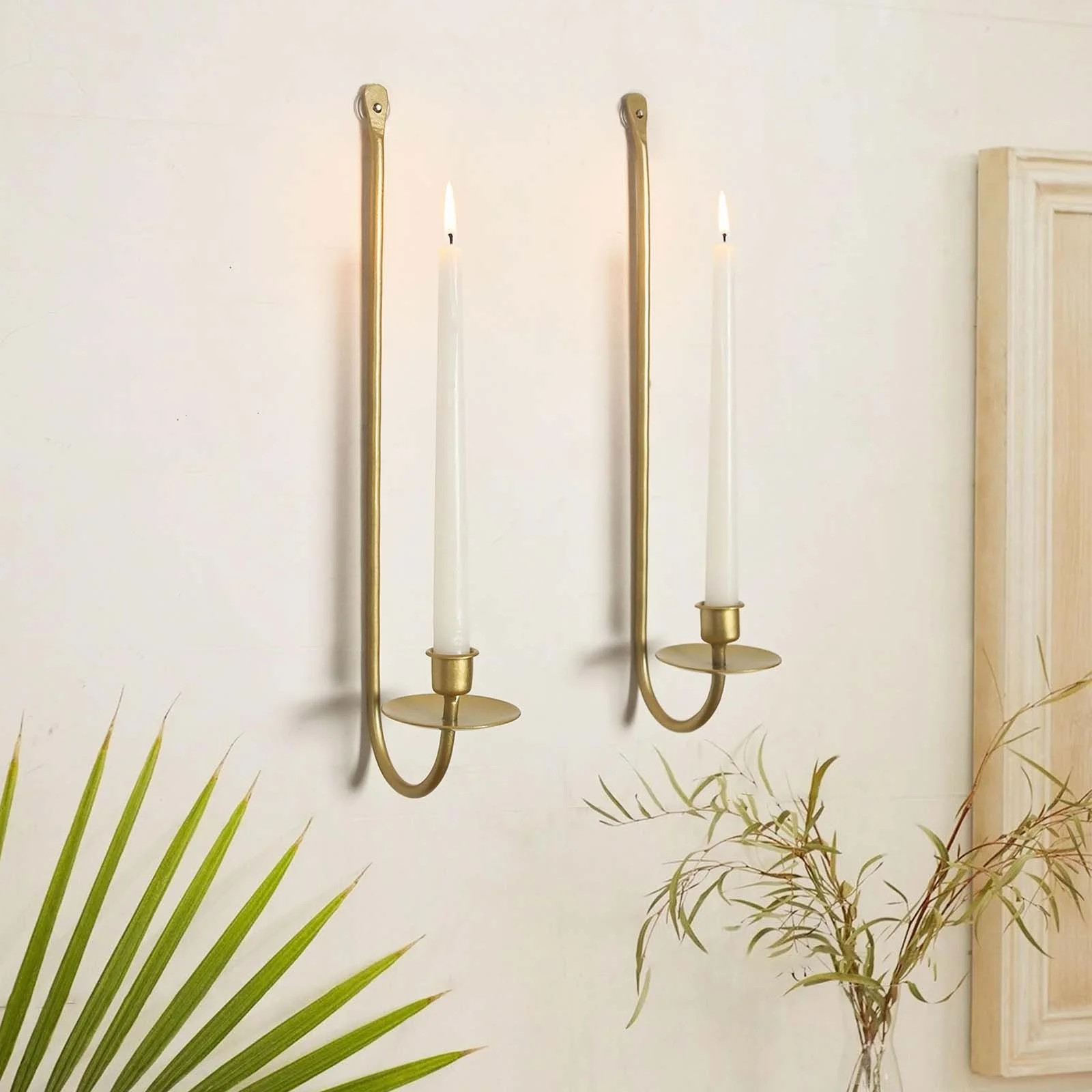 Miommo Set of 2 Modern Wall Sconce Candle Holders, Golden Metal Farmhouse Sconces for Living Room... | Walmart (US)