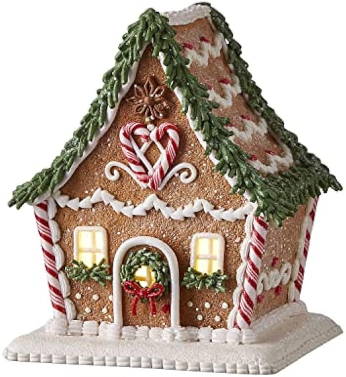 One Holiday Way 6.5-Inch Light Up Faux Gingerbread Cottage House with Timer, Rosemary, Candy Cane... | Amazon (US)