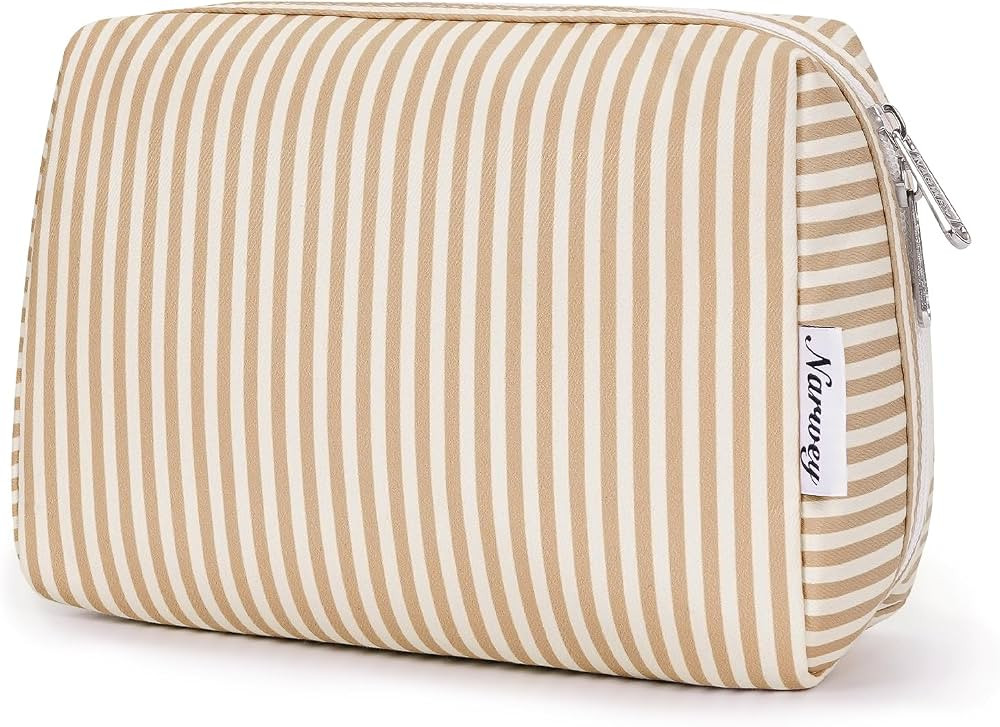 Narwey Striped Makeup Bag Travel Cosmetic Bag Organizer Toiletry Bag Make Up Bags with Compartmen... | Amazon (US)