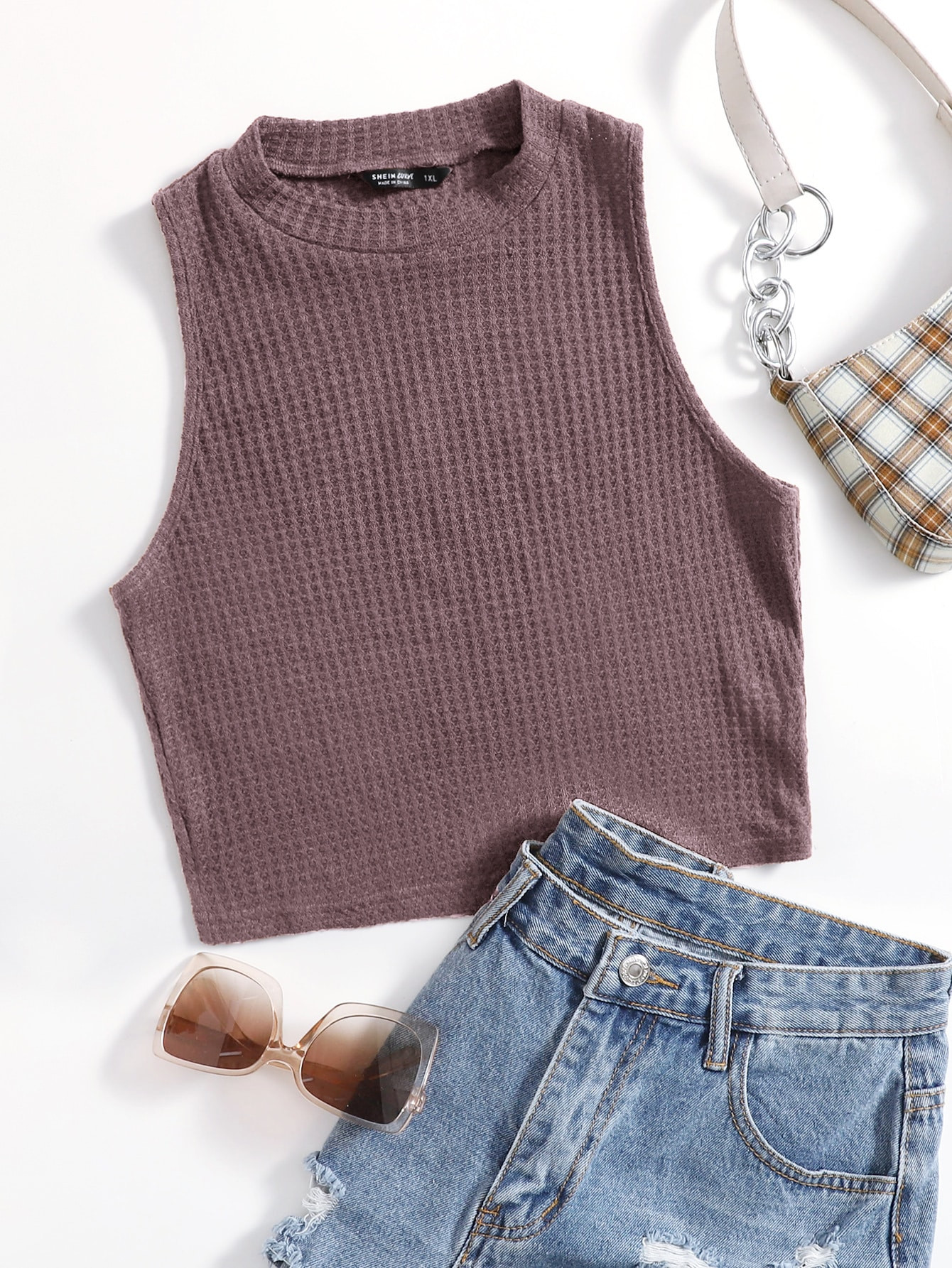 SHEIN Plus Waffle Knit Solid Tank Top | SHEIN