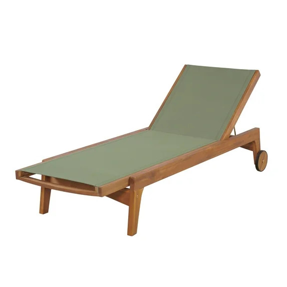 Christopher Knight Home Outdoor Wood Chaise Lounge with Mesh Seat, Adjustable Backrest & Wheels, ... | Walmart (US)